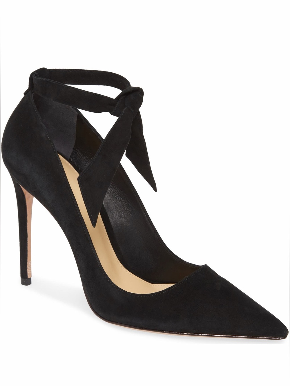 Alexandre Birman Black Suede Clarita Pointed Toe Ankle Strap Pump | Size 39.5